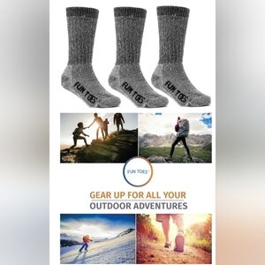 Nwt 3 Pair Merino Wool Fun Toes Kids Socks Cushioned Skiing Hiking Winter Snow